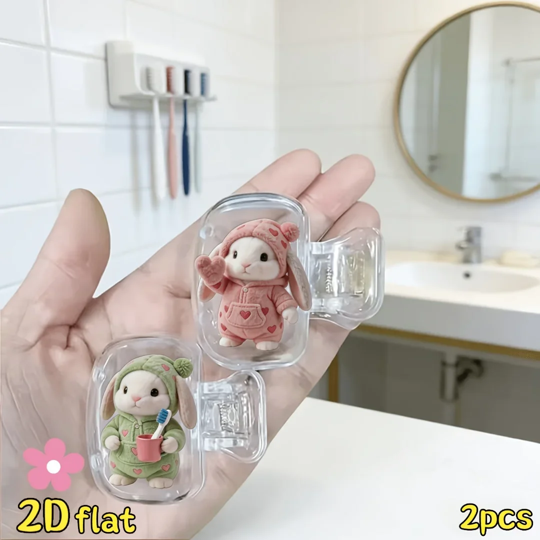 2pcs Long-Eared Rabbit Portable Toothbrush Head Clip Protective Cover Worry-free Great Companion for Home and Business Trip