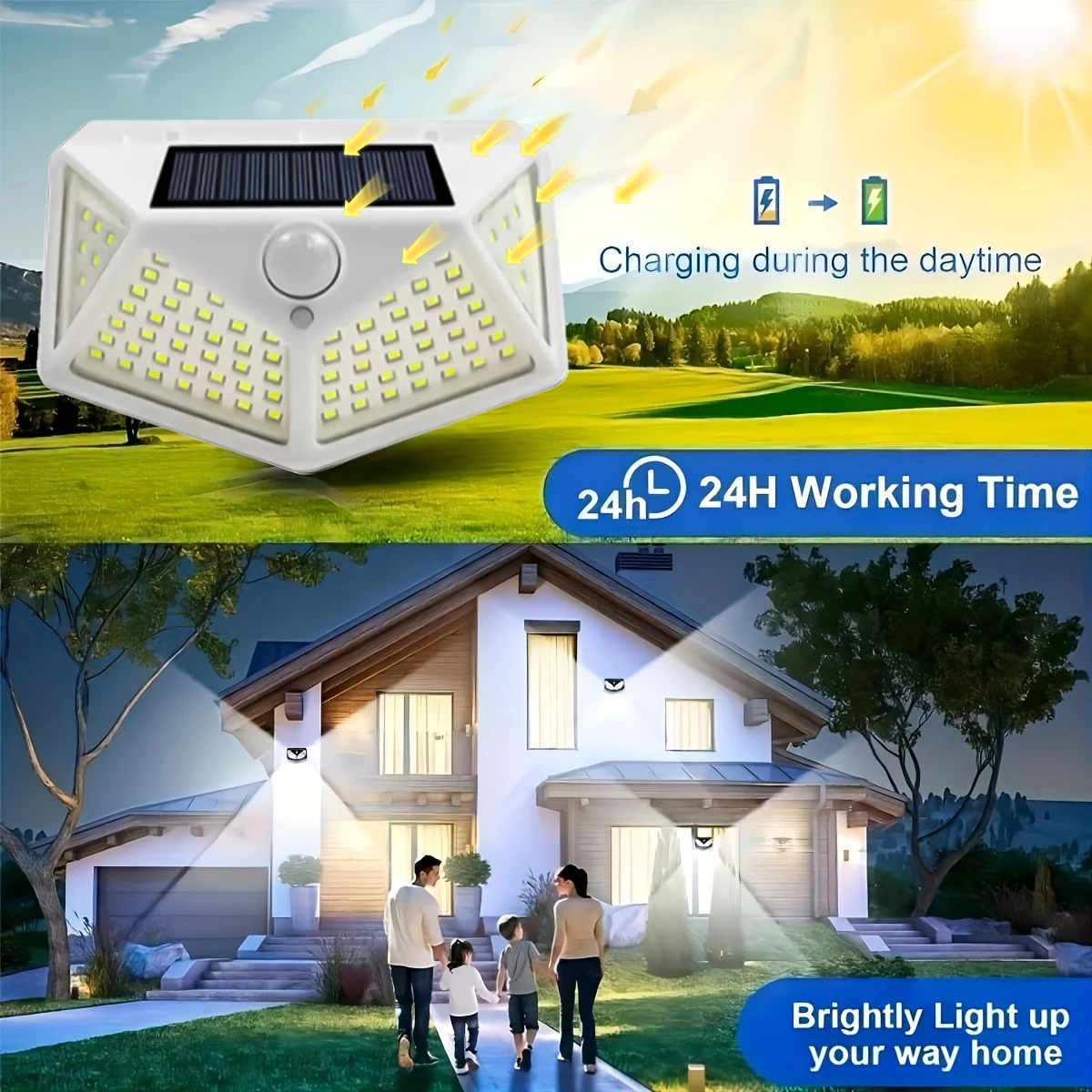 

Новые солнечные фонари, уличный настенный светильник, PIR-датчик движения, 100 светодиодов, солнечный свет, уличный фонарь для сада, двора