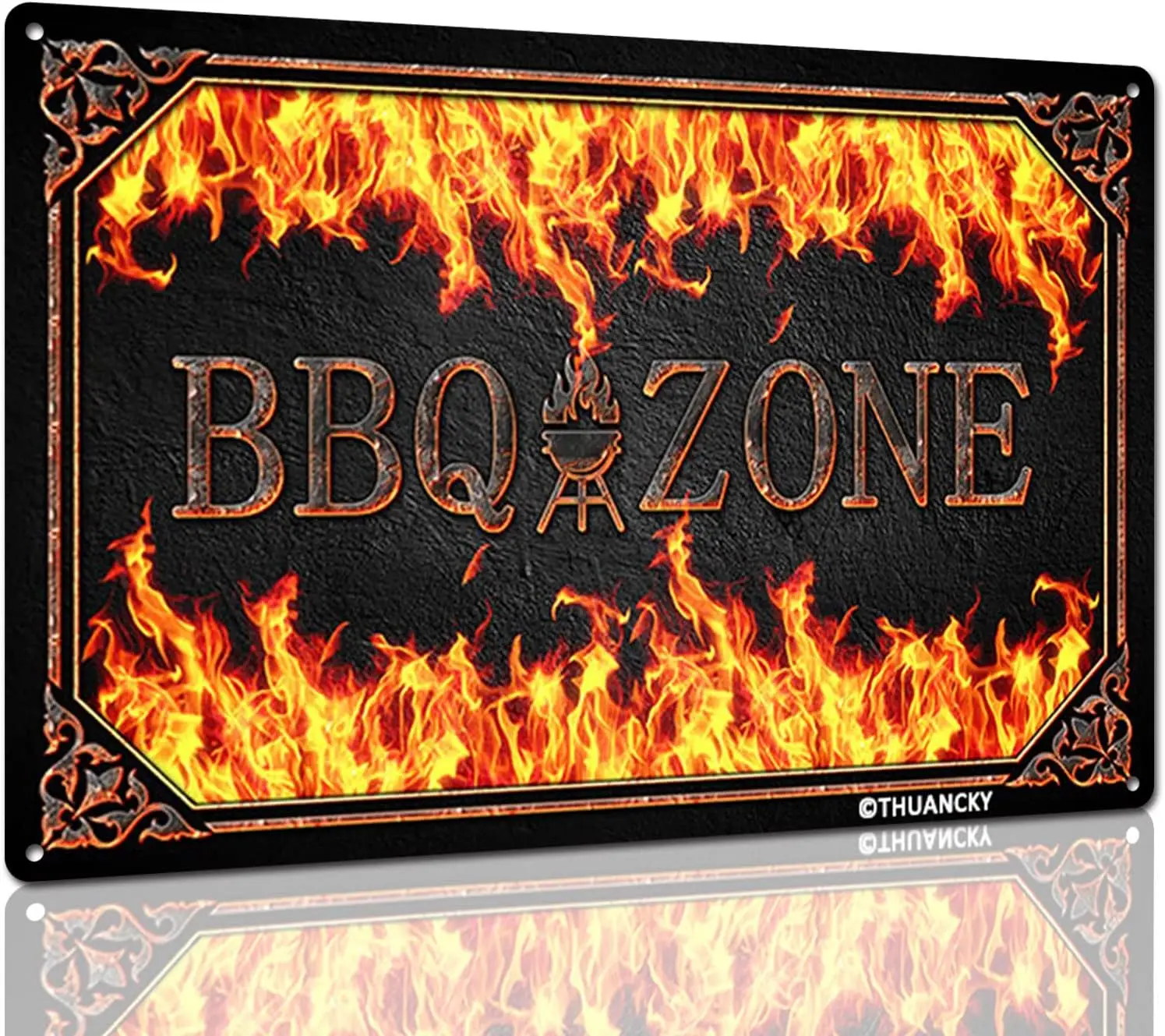 1v,THUANCKY Tin Sign BBQ Zone Backyard BBQ Sign Decorations for Bar Patio Porch Restaurant BBQ Accessories -aluminum
