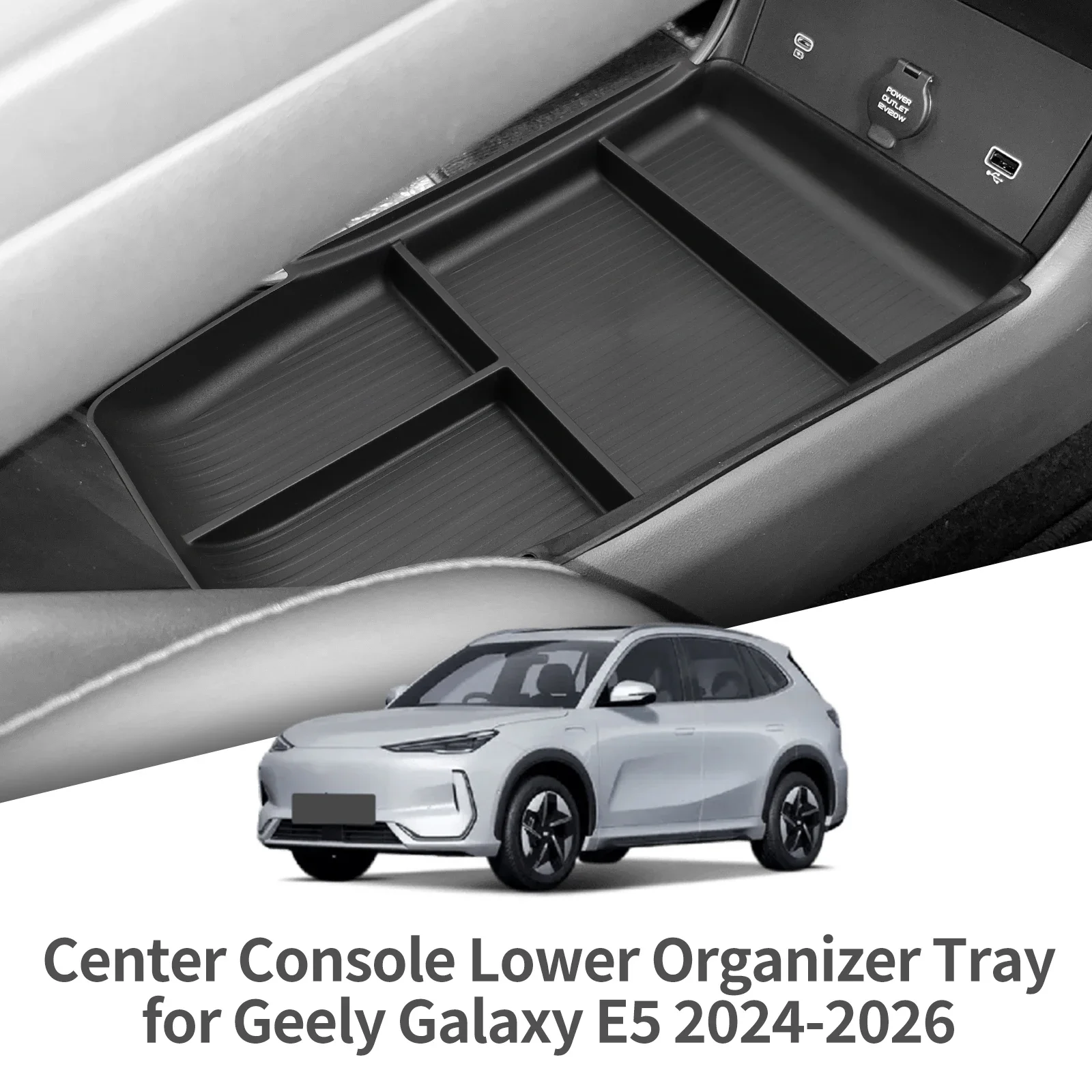 For Geely Galaxy E5 EX5 2024-2026 Central Lower Layer Console Storage Box Organizer Tray Case Car Interior Accessories Black