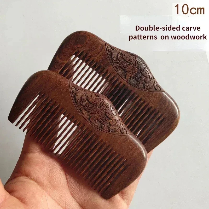 Black Gold Sandalwood Portable Pocket Comb Ultra-fine narrow-tooth anti-static comb Hair and beard styling, lice removal wooden view 3