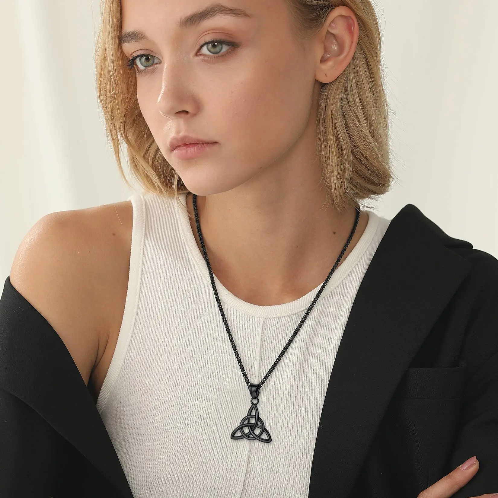 U7 Stainless Steel Celtic Knots Necklaces Triquetra Gold Color 22 Inches Wheat Link Chain Irish Knot Unisex Viking Jewelry