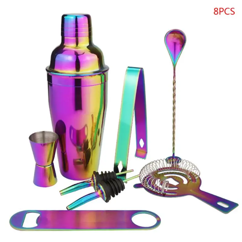 

8pcs Colorful Stainless Steel Cocktail Wine Shaker Set Bartender Cocktail Whisk