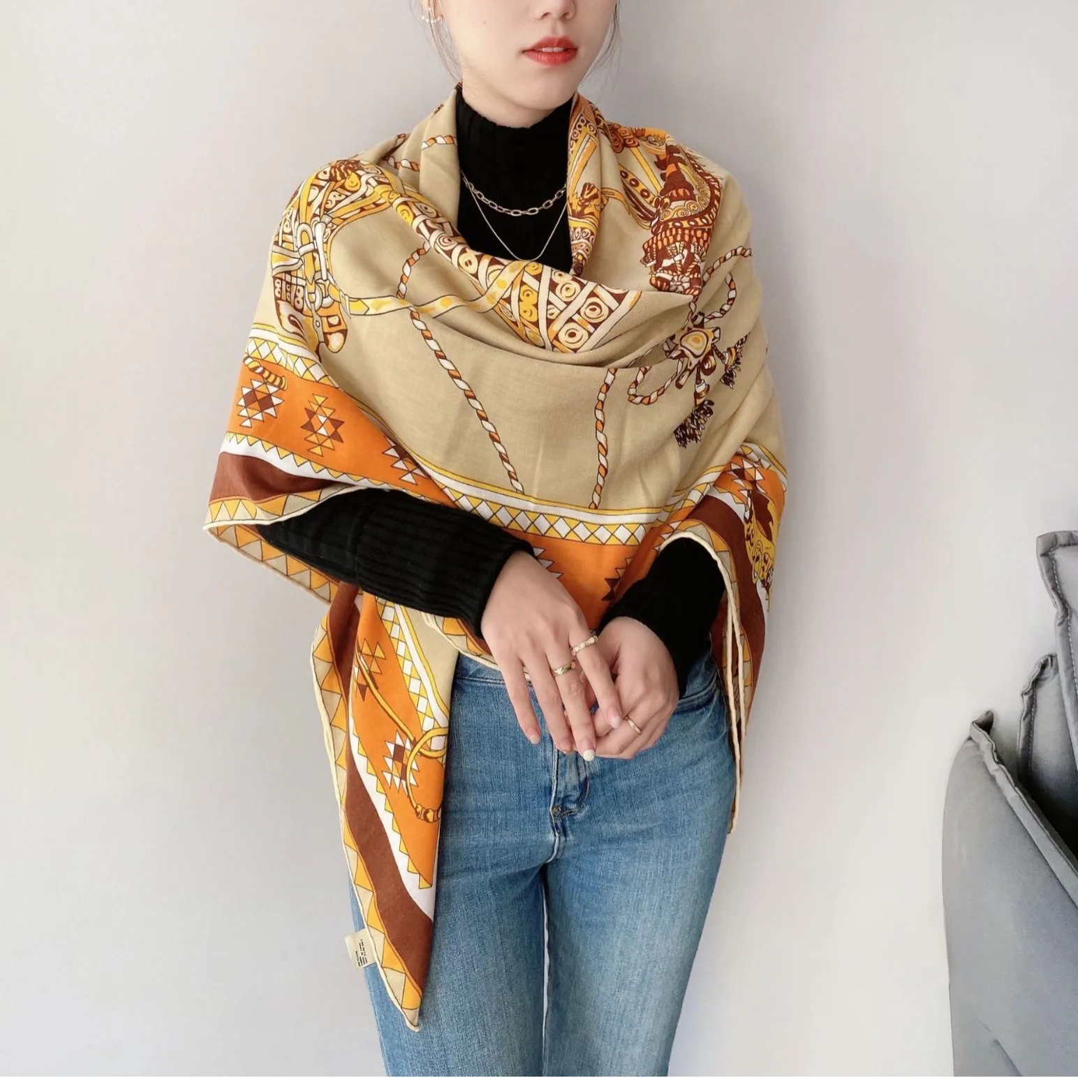 Winter Large Scarf Designer Luxury Brand Giant hems Cashmere Scarves Wraps Women Warm Cashmere 130 Cosmographia Universalis