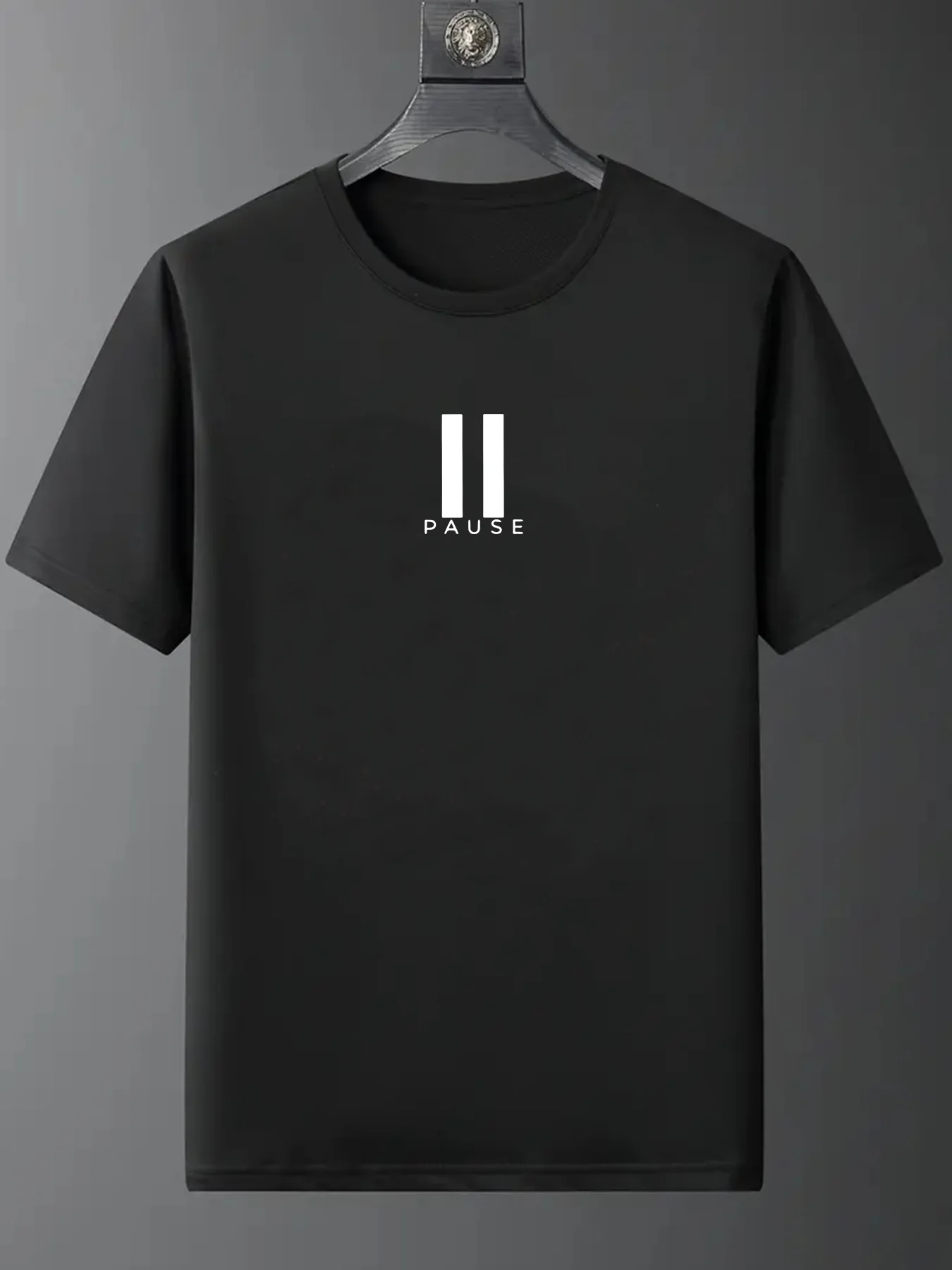 PAUSE Print Crew Neck T-shirt For Men, Casual Short Sleeve Top, Men's Clothing For Spring/Summer