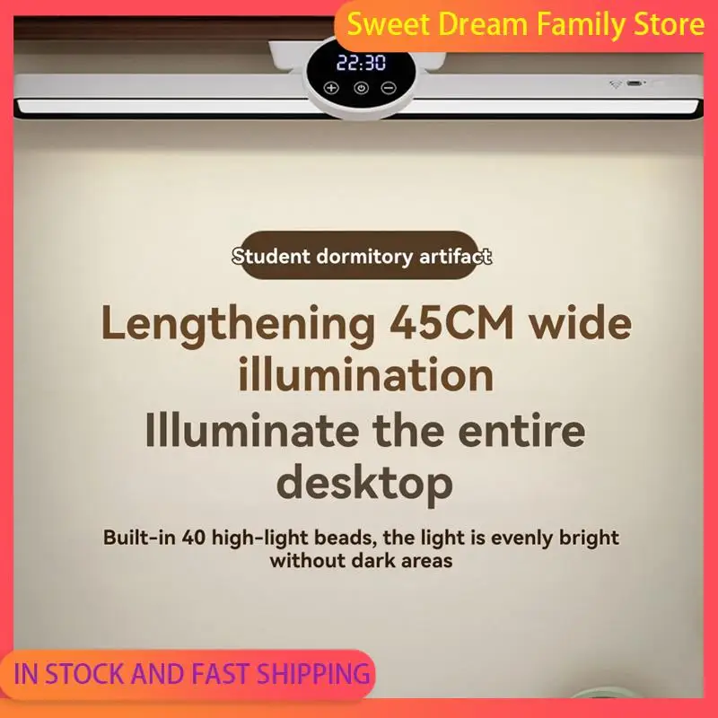 SDFC-Desk Lamp Hanging Magnetic Clock Table Lamp LED USB Rechargeable Stepless Dimming Cabinet Closet Wardrobe Night Light