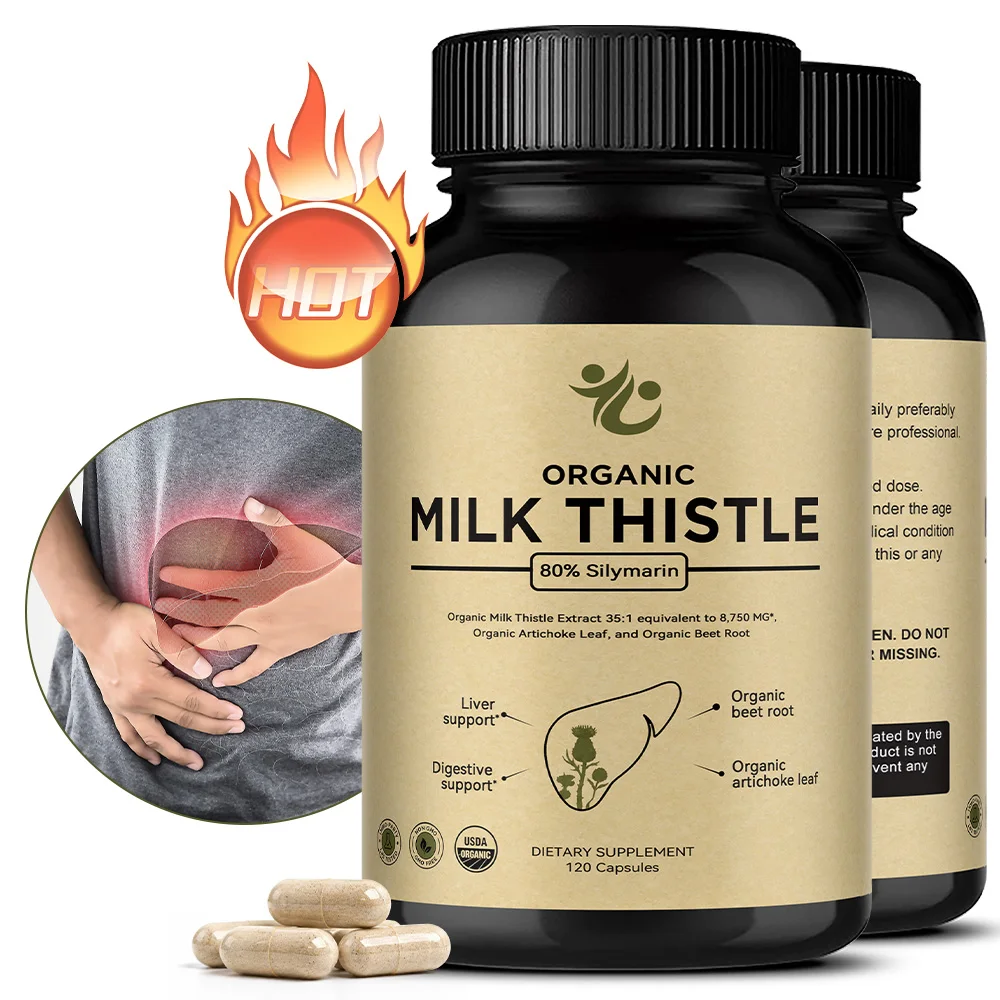 

Organic Milk Thistle Liver Detox Supplement Capsules, Silymarin 250 mg, with Beetroot & Artichoke for Liver Support & Digestion