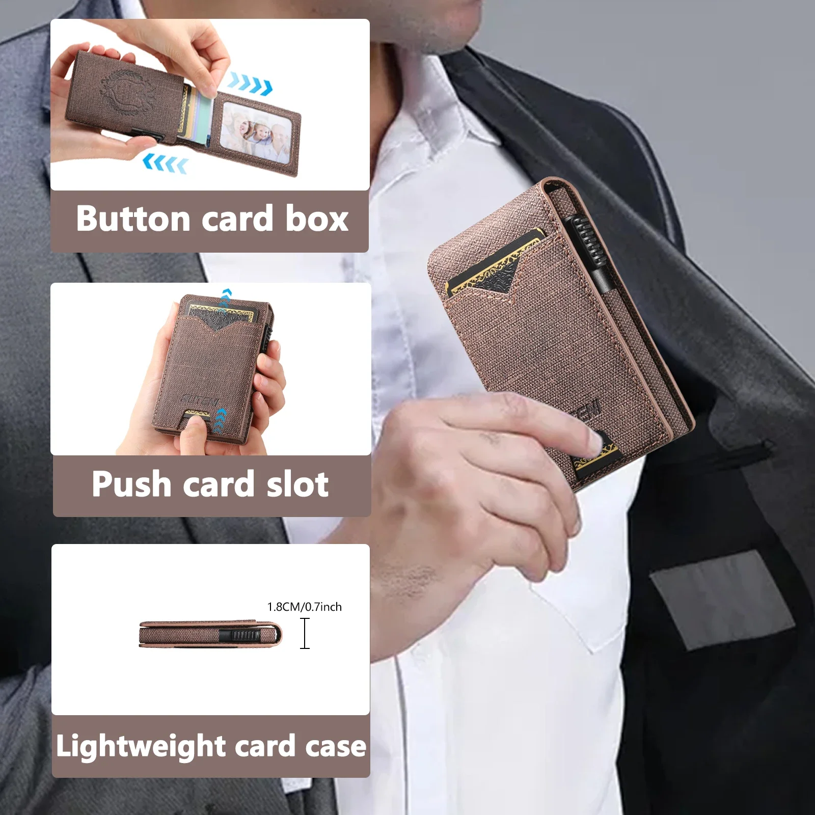 Высококачественный деловой кошелек из искусственной кожи для мужчин, флип-кошелек для Iphone 17, коробка для карт, кнопка автоматического извлечения карты