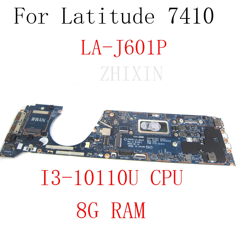 Untuk Dell Latitude 7410 Chromebook LAPTOP Motherboard i3-10110U CPU 8GB RAM CN-0F5195 F5195 Mainboard LA-J601P tes penuh