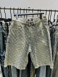 Calção jeans azul claro, perna reta inteligente, rua alta masculina, design de nicho, shorts de maré, moda casual, verão