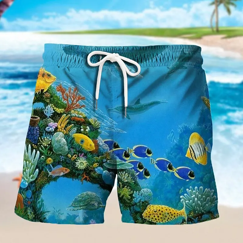 Pantalones cortos con estampado 3D de tortuga marina y pez, trajes de baño de verano para hombre, pantalones deportivos de gran tamaño para surfear en la playa, bañadores, ropa para chico