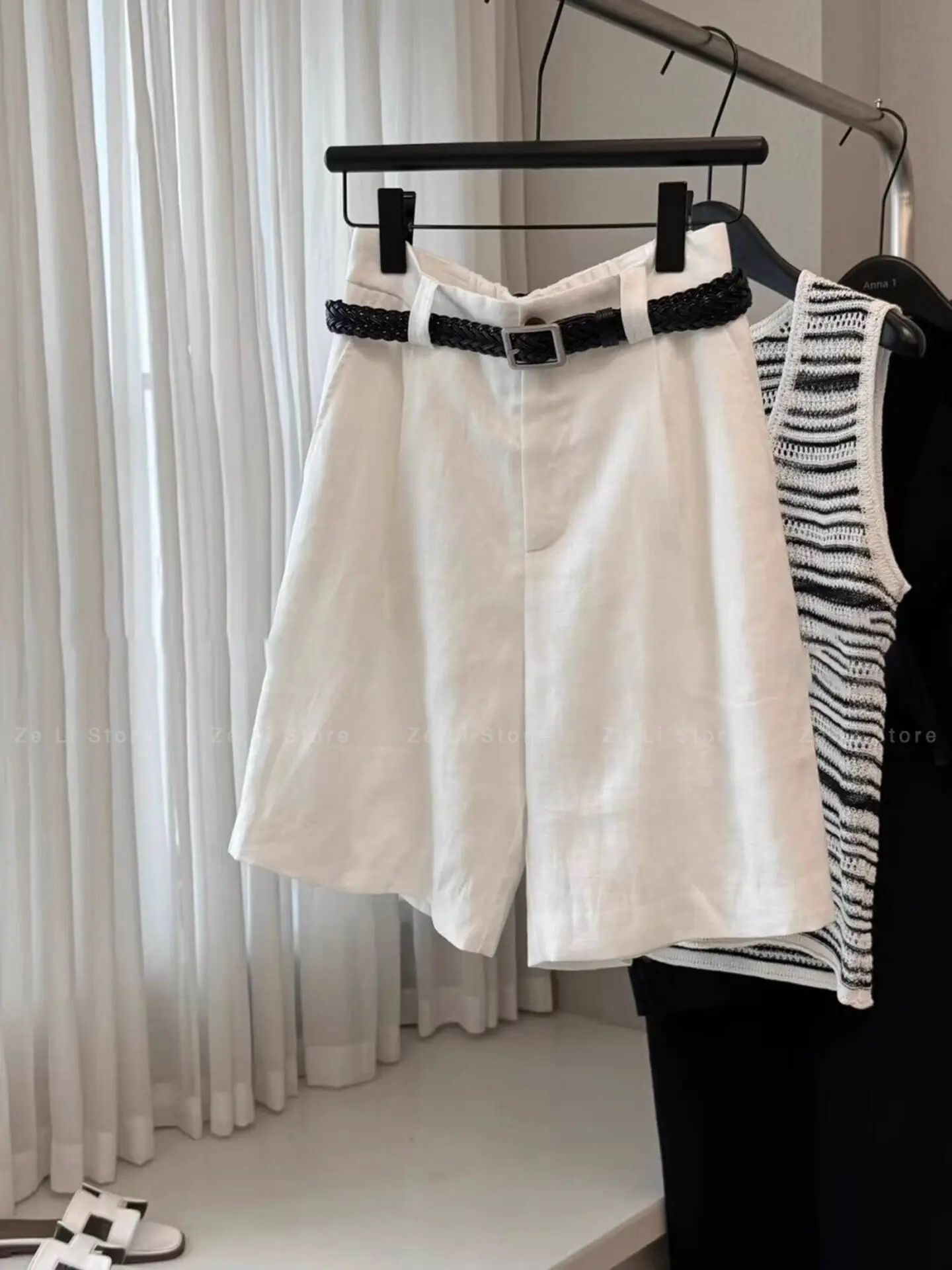 

White Linen Shorts Women's Summer New Arrival Slimming Loose Casual Versatile Wide Leg Capri Shorts Korean Fashion