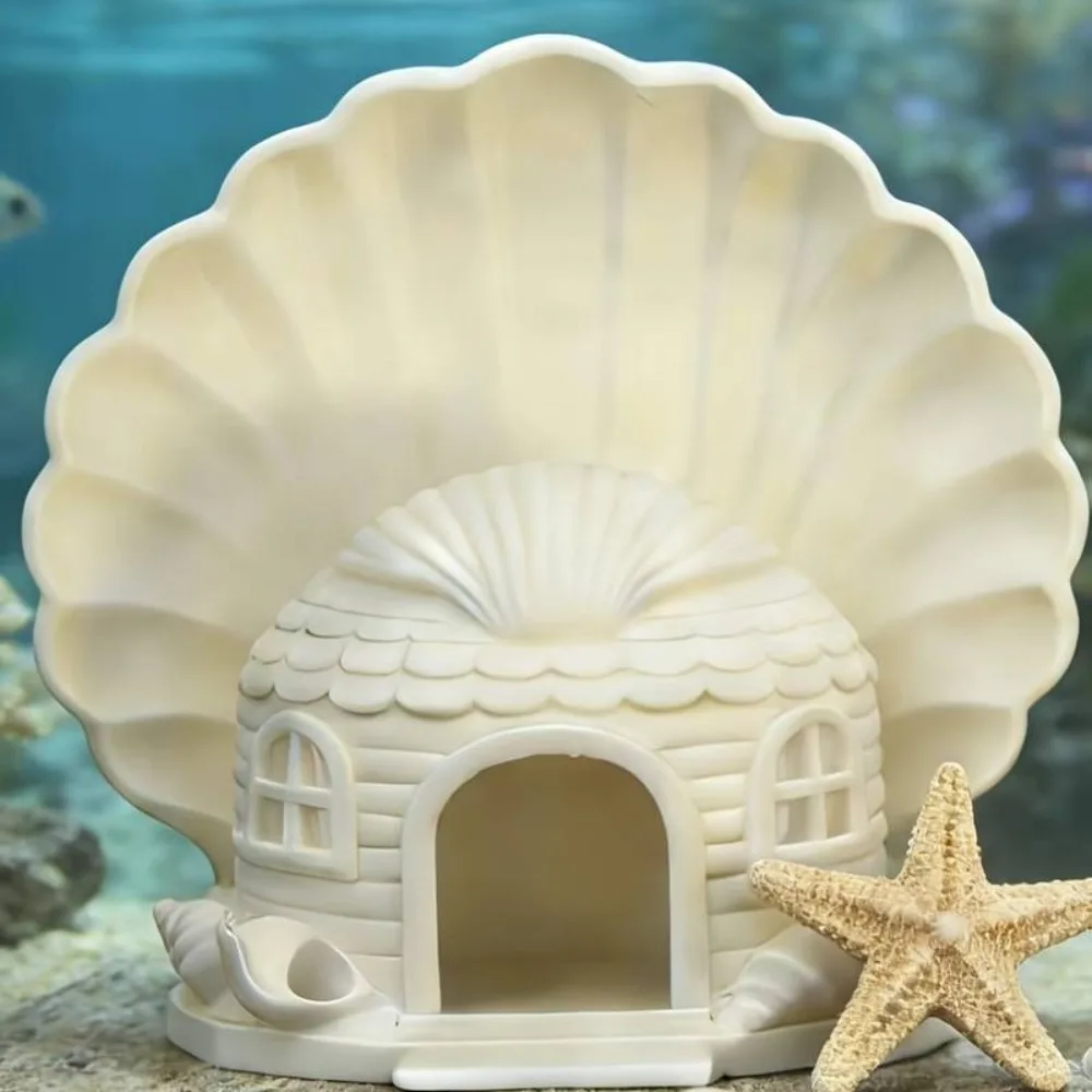 3D Printed Fish Hiding House Seashell Shaped Breathable Aquarium Cave Ornament Plastic Natural Look Aquarium Hideout