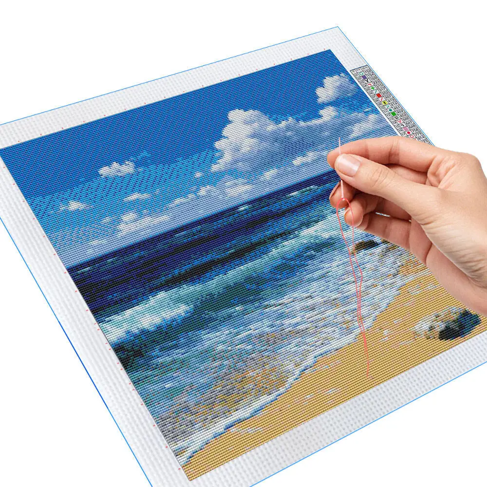 Beautiful Beach Cross Stitch DIY Kit 11CT Printed Canvas Network Embroidery Full Set Hanging Painting For Gift Wall Decoration