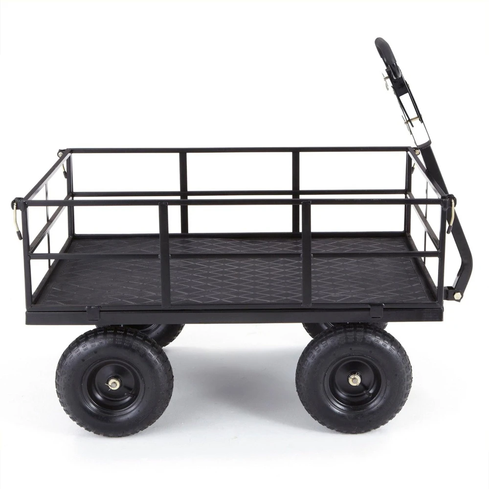 1200 Lbs Yard Utility Garden Cart, Steel Outdoor Gardening Wagon Cart with Tow Handle and Removable Sides, 9 Cubic Feet