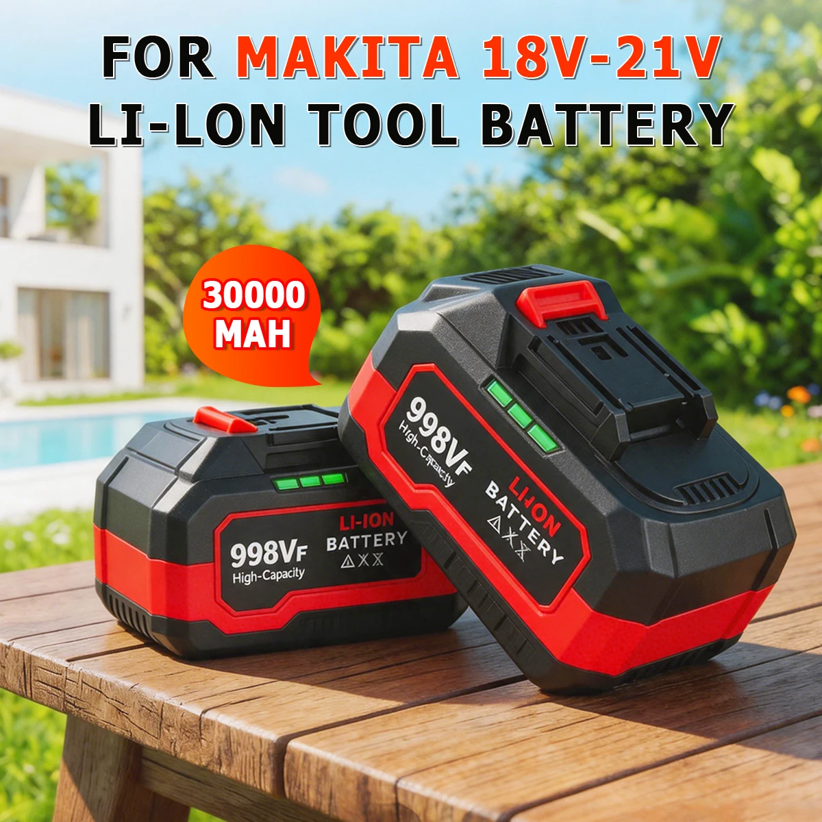 New 18V 20V 21V Rechargeable Li-Ion Battery 30000mAh 998VF High Capacity Power Tool Replace Battery For Drill Wrench Blower Tool
