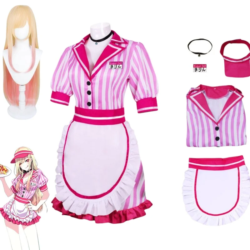 

Anime My Dress Up Darling Cosplay Costume Marin Kitagawa Halloween Party Suit Women Pink Lolita Sexy Maid JK Uniform Dress