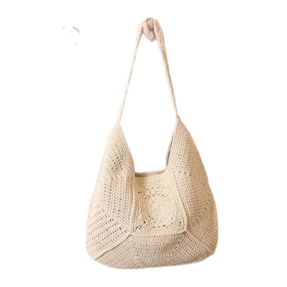 Premium Single Shoulder Large Capacity Cotton Thread Woven Hollow Flower Straw  Vacation Wind Beach Versatile Women's Bag view 5
