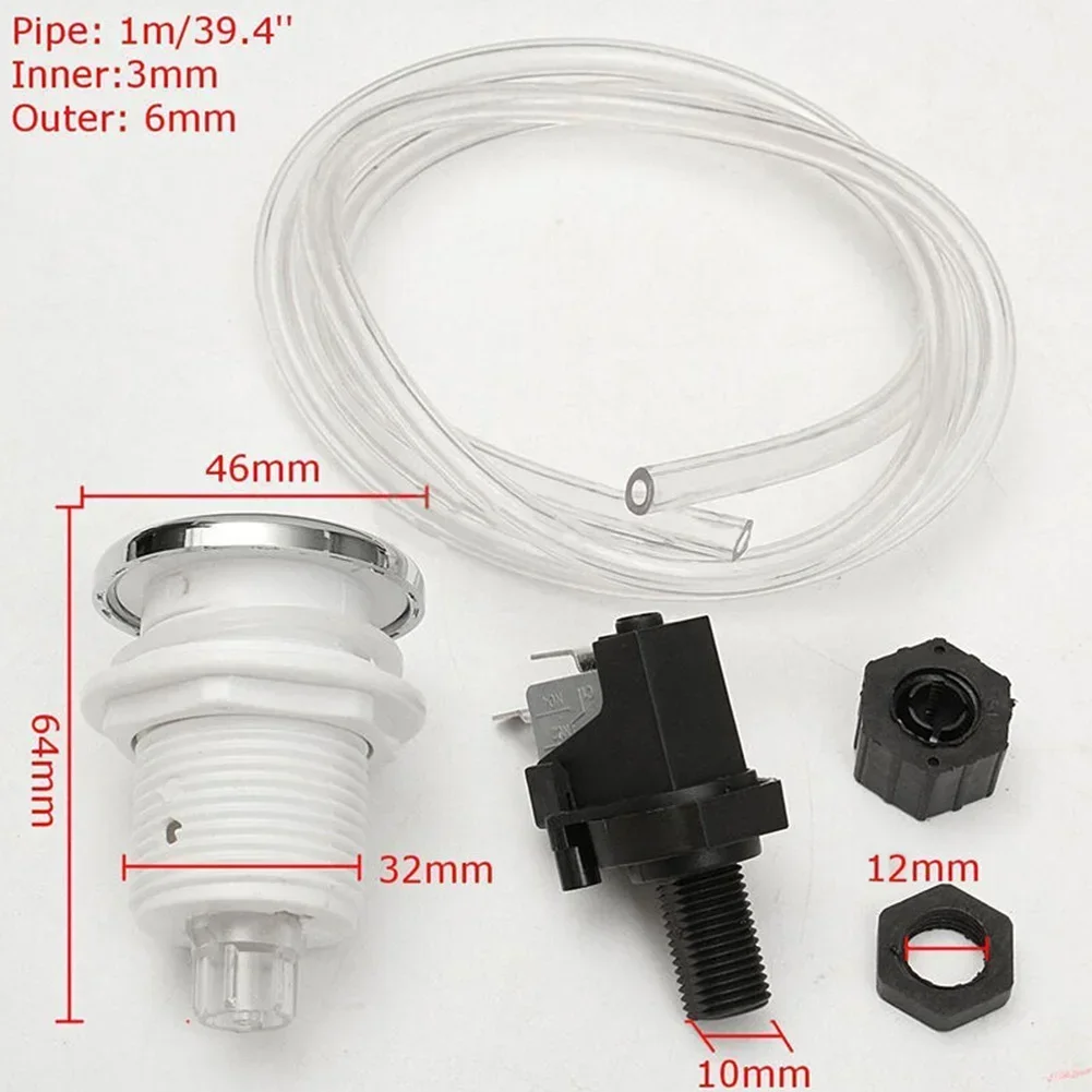 On/Off Push Button Switch Jetted Jet Bath Spa Hose Air Pool 1m Hose Air Pressure Switch Rated At 16amp 125-250V