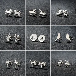 Cute Animals Unicorn Stud Earrings For Women Golded Color Tragus Stainless Steel Ear Piercing Earring Birthday Jewelry Gifts