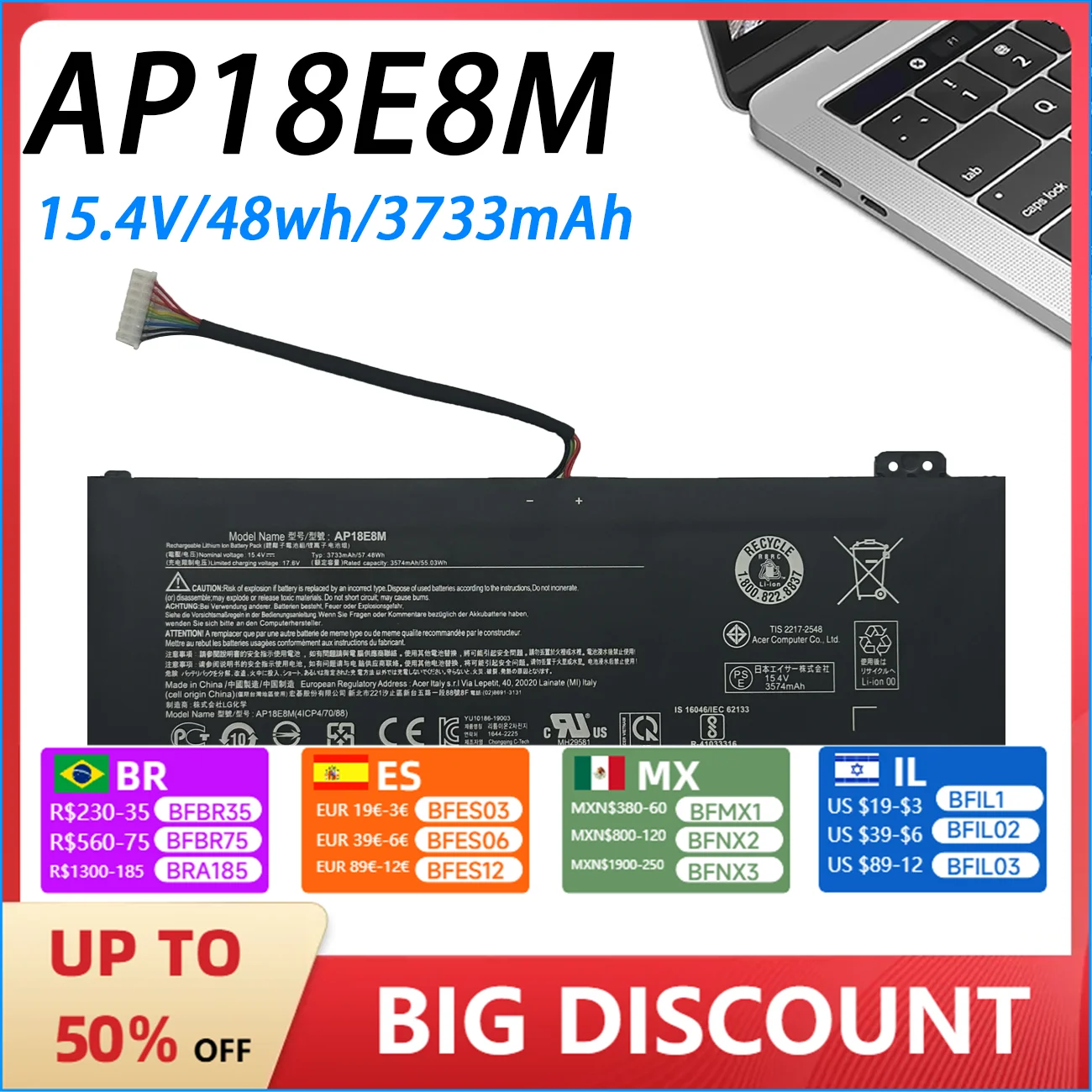 AP18E8M AP18E7M  Battery for Acer Nitro 5 AN515-54 AN517-51 AN515-55 AN515-44 AN515-43 Nitro AN715-51 PH315-52 PH317-52 PH317-53