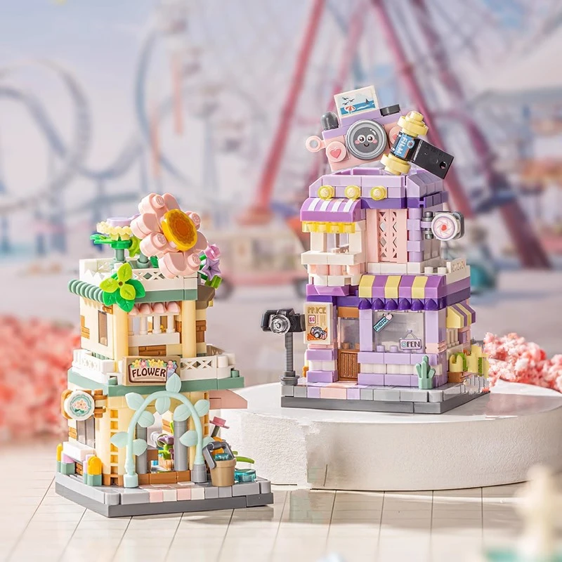 City Cafe bouwsteenspeelgoed, ijsbloemenwinkelwinkels, bouwsteengereedschapssets voor voedselhuis, ideale huisdecoratie