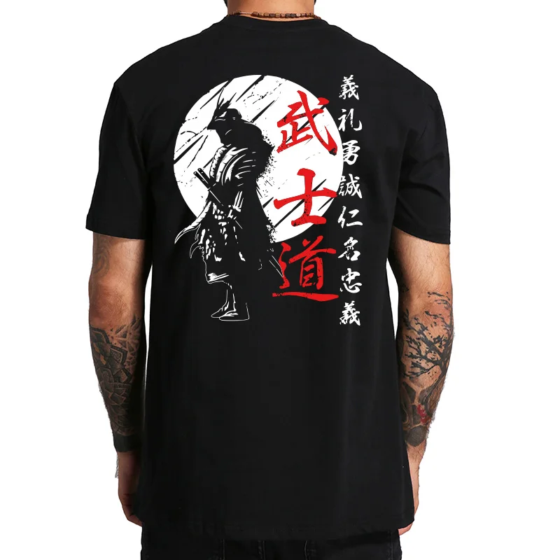 Japan Samurai Spirit T Shirts For Men Japanese Style Back Print Loose Oversized 100% Cotton Tops T-shirt Bushido Male Gifts Tee