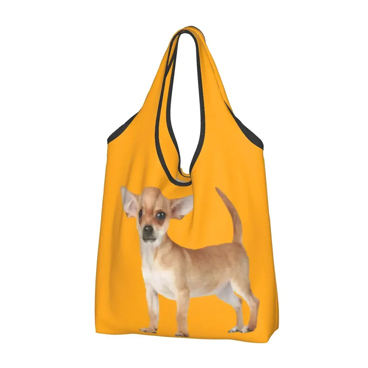 Custom Chihuahua Dog Shopping Bags Women Portable Large Capacity Grocery Shopper Tote Bags