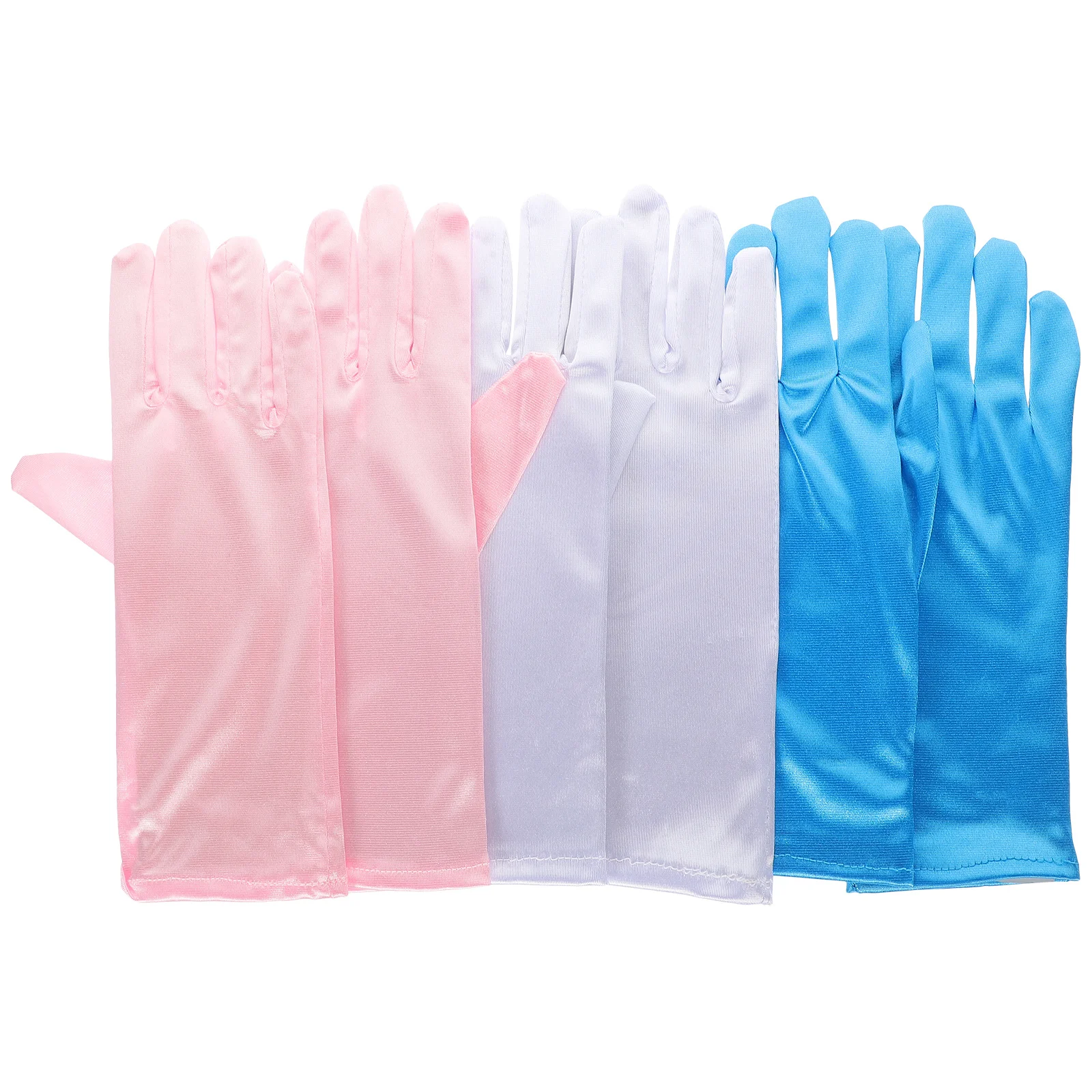 

3 пары декоративных перчаток, элегантный дизайн, прочный, не деформируемый, идеальный подарок для маленьких девочек, товары для вечеринок, розовый, белый, синий