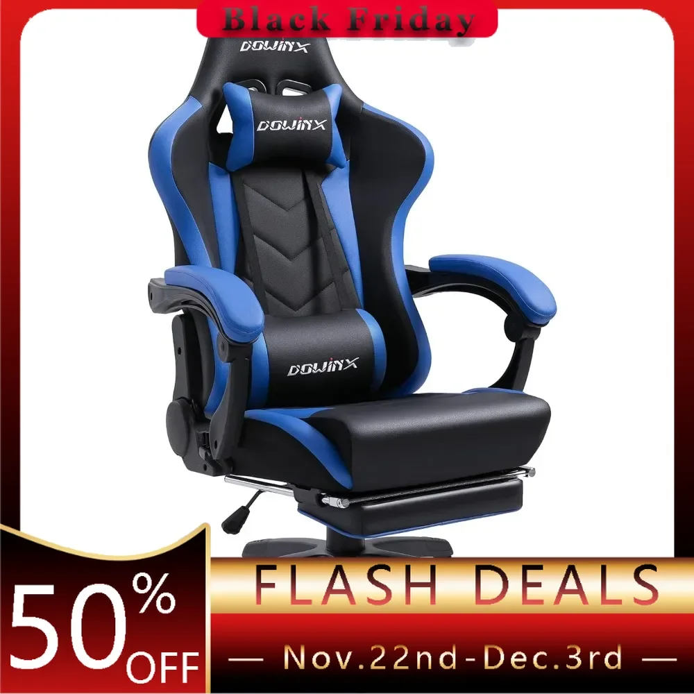 Gaming Chair Ergonomic Office Recliner with Massage Lumbar Support, Racing Style Armchair PU Leather E-sports, Gamer Chairs