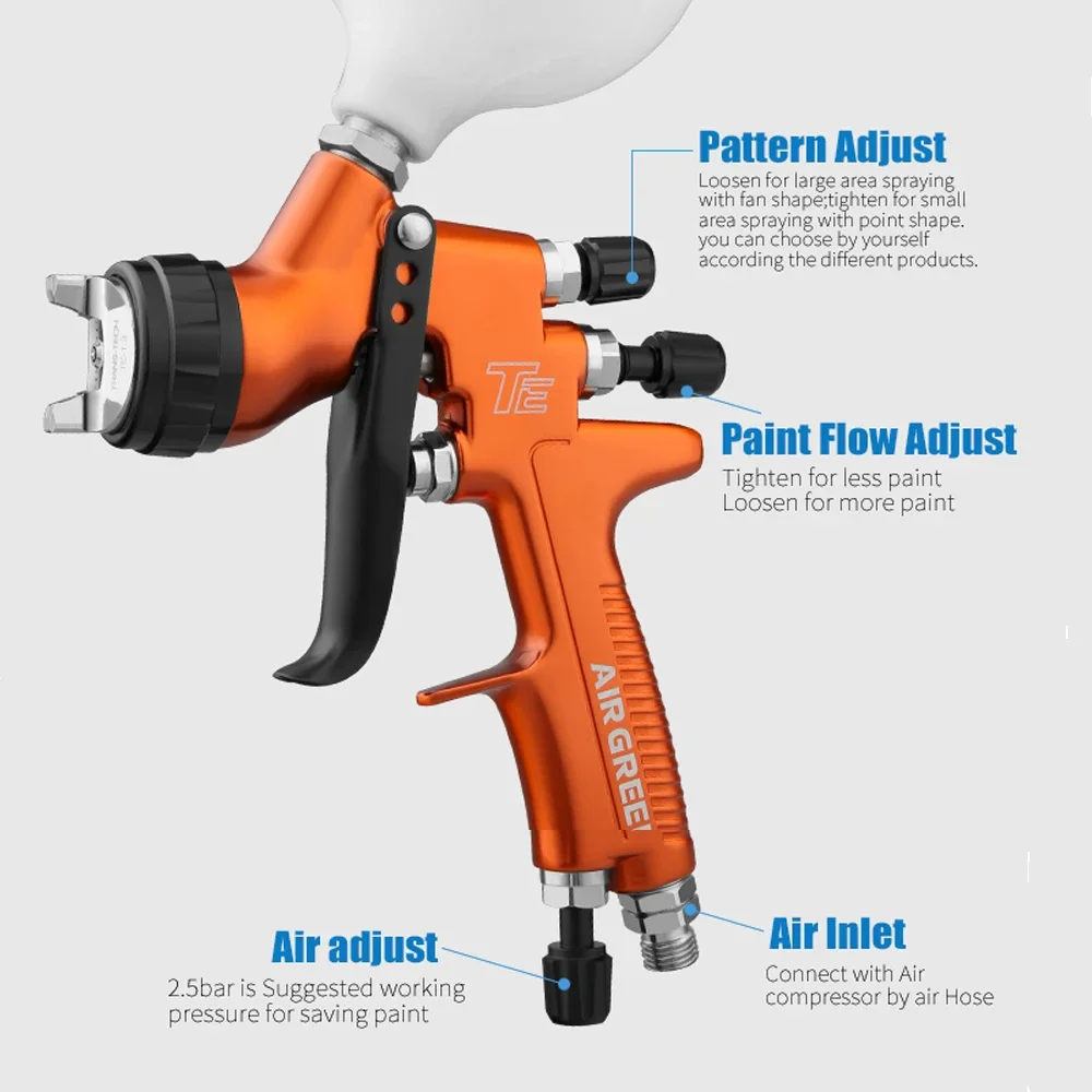 High-end pro spray gun 1.3mm transparent coat varnish air paint adjust 30cm pattern width