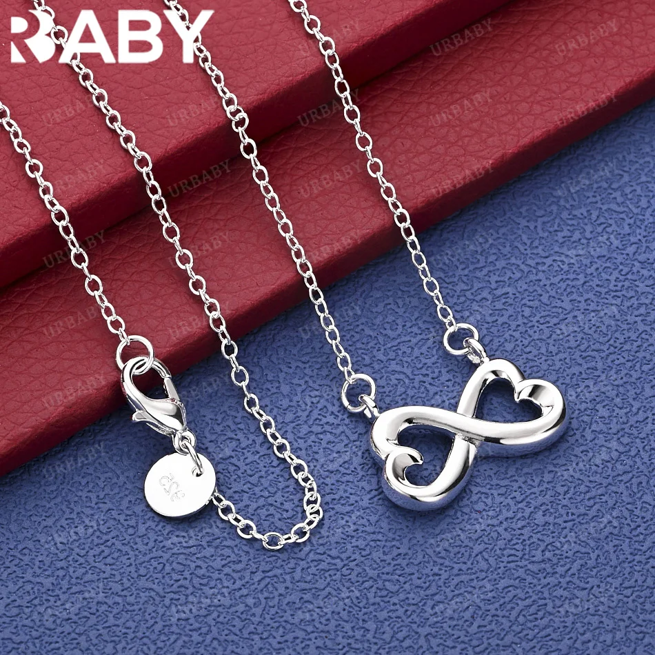 

URBABY 925 Sterling Silver Hearts Pendant Necklace Chain Fashion Jewelry Charm Wedding Accessories