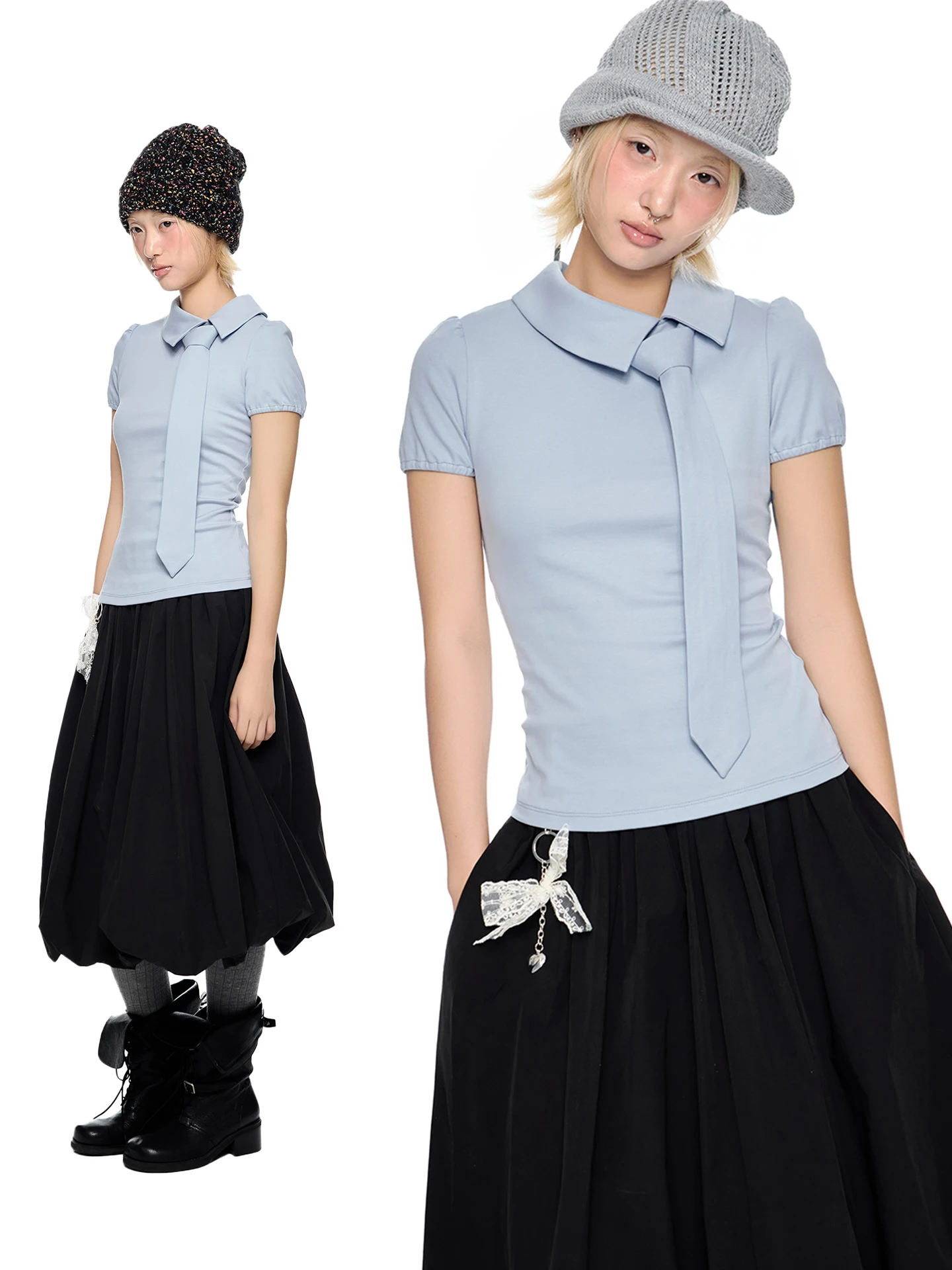 

Женская трикотажная футболка EZEK с коротким рукавом, приталенная, с эффектом утяжки на талии, с рукавами-фонариками, в нежном стиле, летняя новинка, топ