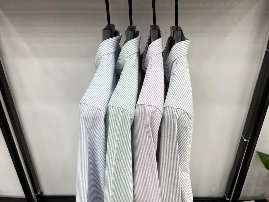 Autumn Men's New Arrival 100% Pure Cotton Long Sleeve T-Shirt Solid Color Vertical Stripes Long Sleeve Shirt Luxury Men's Wear