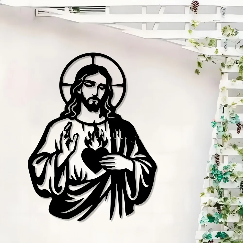 Heiliges Herz Jesus Metall-Wandkunst, Rostfreie Eisen-Religiöse Skulptur für Kirche und Garten