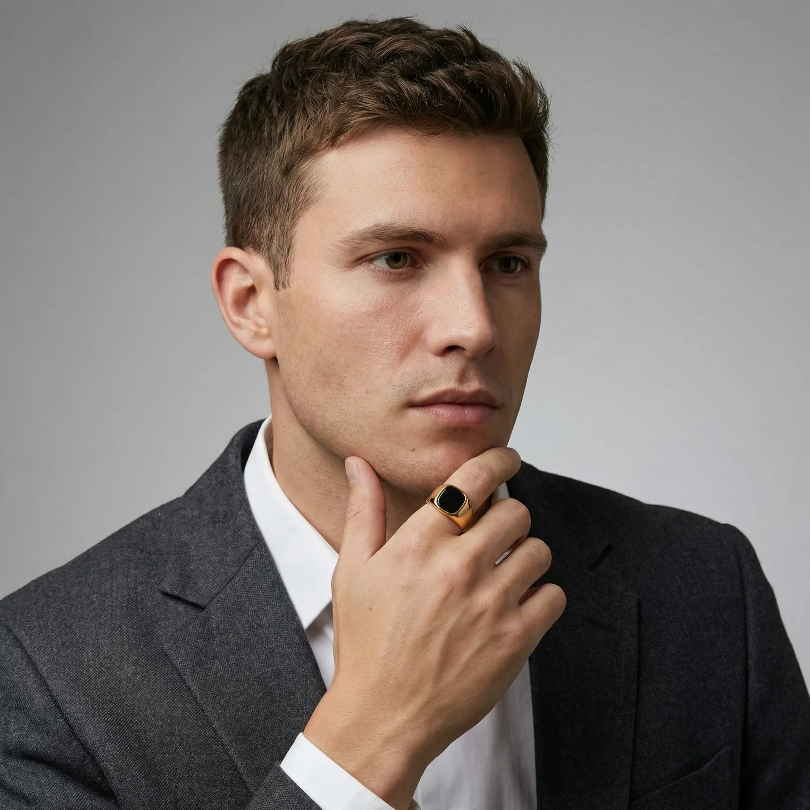 Stylish Black Stone Rings for Men Boys,Waterproof Stainless Steel Geometric Square Ring Signet Ring,Jewelry Gifts for Him