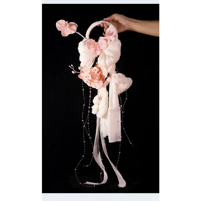 

Meiyi Bow Wedding Simulation Crystal High Sense Bride Small Fresh Phalaenopsis Waterfall Hand Carry Bouquet