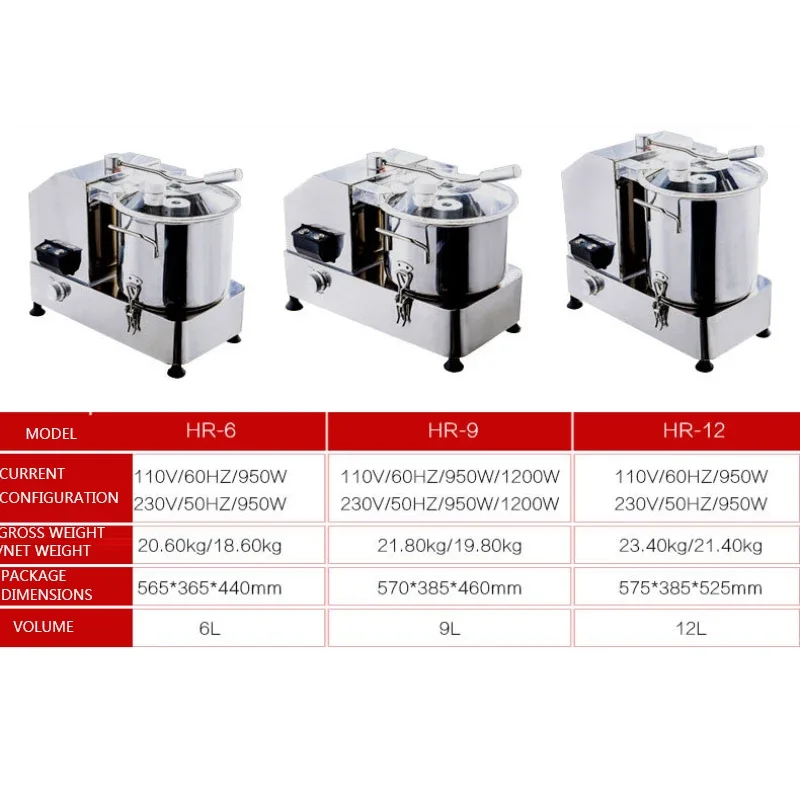 Cortadora eléctrica de 220V, máquina para picar verduras, jengibre, ajo, tomate, salsa, carne, HR-6L/9L/12L