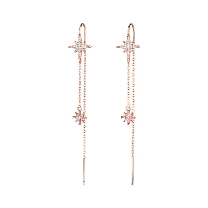 New 925 Silver Star Inlaid Zircon Earrings Ladies Temperament Long Tassel Earrings Simplicity Luxury Jewelry Silver Color Gifts