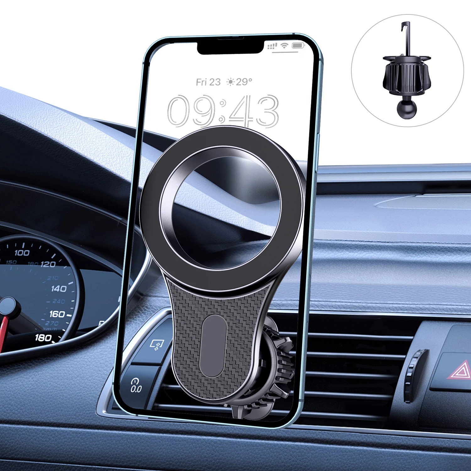 

Magnetic Phone Holder for Car, Air Vent Cell Phone Stand Car Mount,Applicable to all smartphones（With magnetic ring）