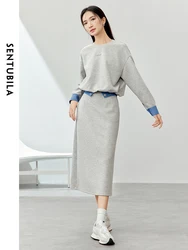 SENTUBILA Contrast Sweatshirt Skirt 2 Piece Women Sets 2024 Spring Autumn Casual Spliced Outfits New In Matching Sets 141Z53691