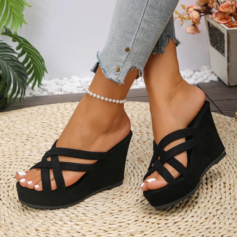 

2025 Women Sandals Platform Slippers Slides Women Solid Color Lightweight Wedges Sandals Woman Thick Bottom Non-Slip Beach Shoes