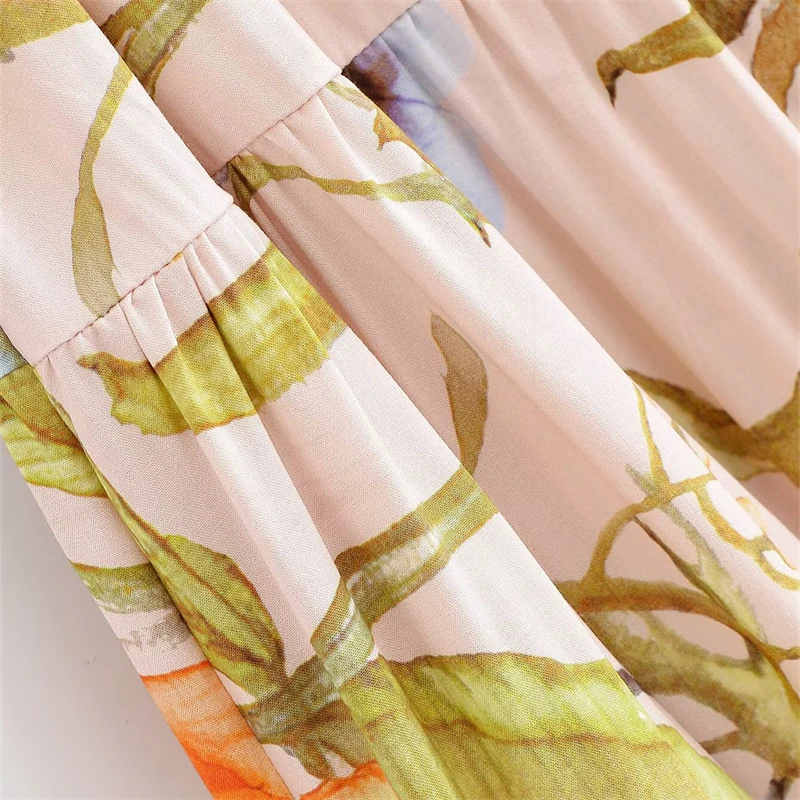 Keyanketian 2025 primavera/outono novo estilo pastoral flor impressão midi vestido rendas até único breasted vestido de viscose em camadas feminino