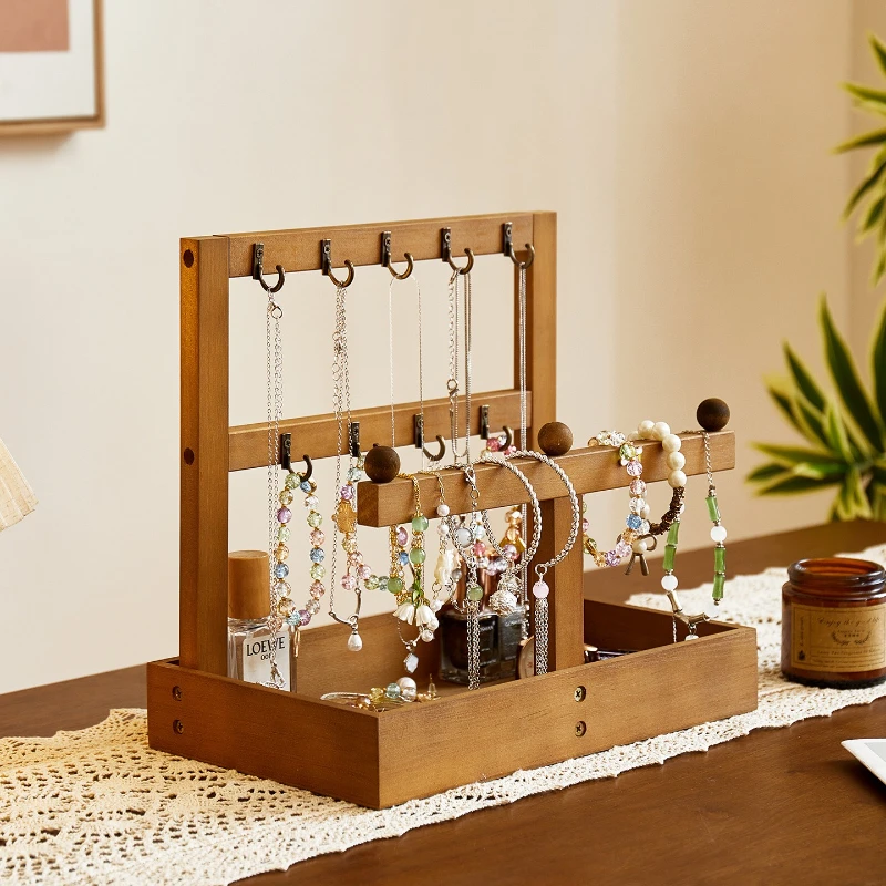 

Solid Wood Necklaces Stand Retro Bracelet Ring Pendant Display Holder Large Capacity Jewelry Storage Rack Jewellery Organizer