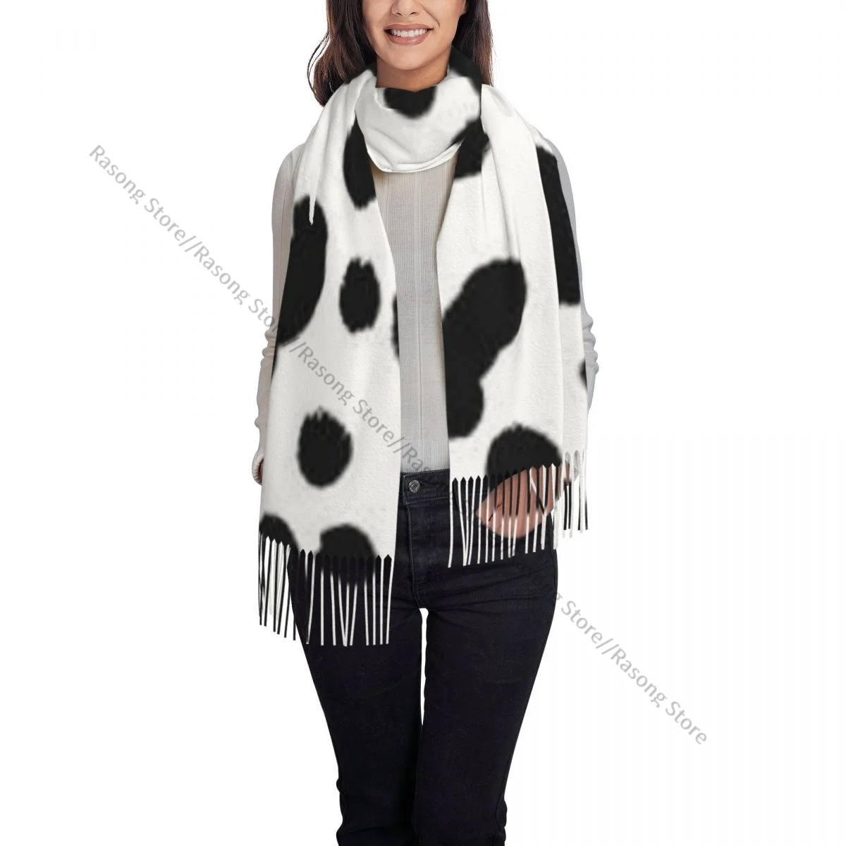 Tassel Scarf Large 196*68cm Pashmina Winter Warm Shawl Wrap Bufanda Female Dalmatian Print Cashmere Scarves