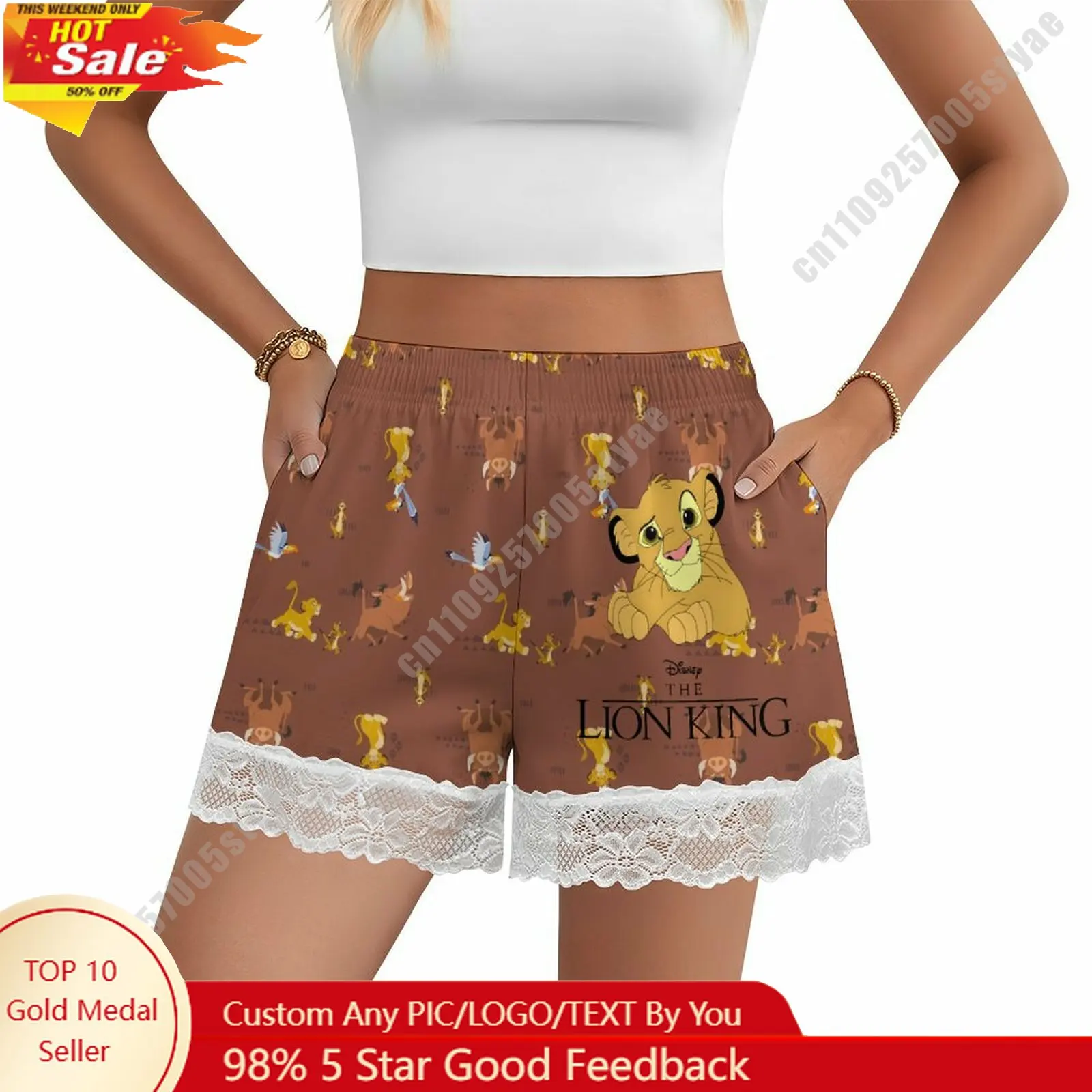 

Simba Short Pajama Pants Disney Cartoon Women Summer Lace Trim Thin Panties Custom Loose Home Casual Shorts