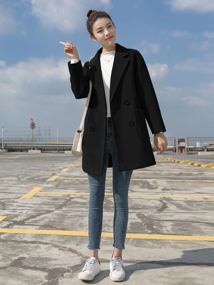 معطف صوف نسائي متوسط الطول لخريف وشتاء 2025 وصل حديثًا معطف تويد سميك ودافئ على الطراز الكوري #6