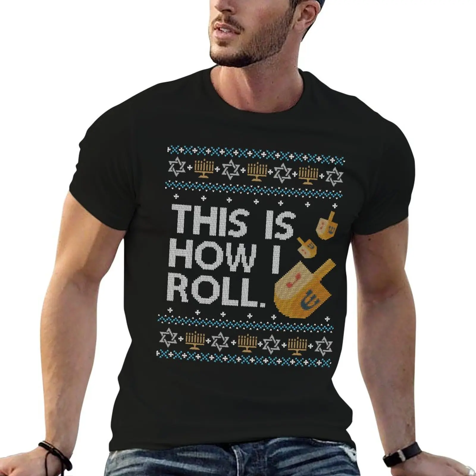 Funny Ugly Hanukkah Sweater, How I Roll Dreidel T-Shirt kawaii clothes rapper graphic tees t shirt men