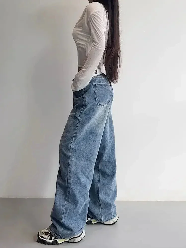 Y2k American Retro Jeans 2024 Donne di estate Nuovo ribaltato Design di moda Instagram Gamba larga Allentato Strada Casual Pantaloni a gamba dritta