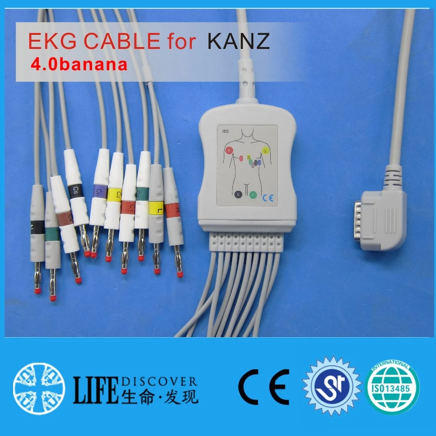 Цельный EKG кабель с 10 проводами для KANZ ECG108,110 без сопротивления